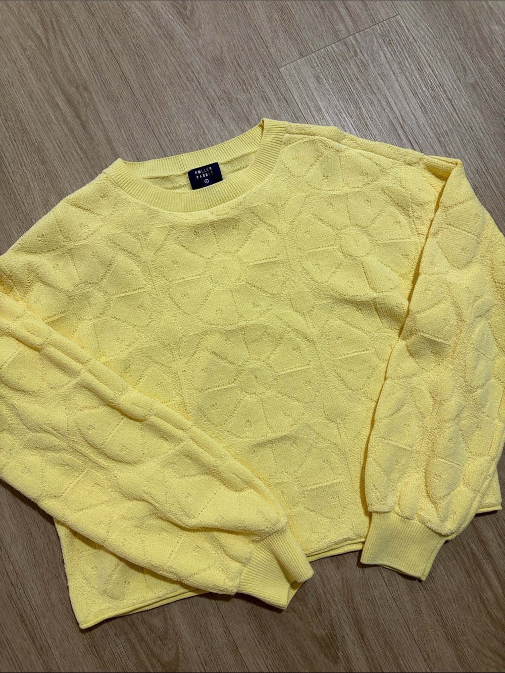 NEVER WORN Roller Rabbit Bright Yellow Textured Crewneck Sweater